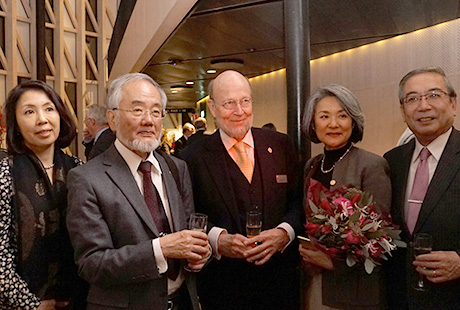 From right: Mishima, Nobel Attaché Kaj Reinius and his wife, Ohsumi with Ms. Yoko Hara, his secretary