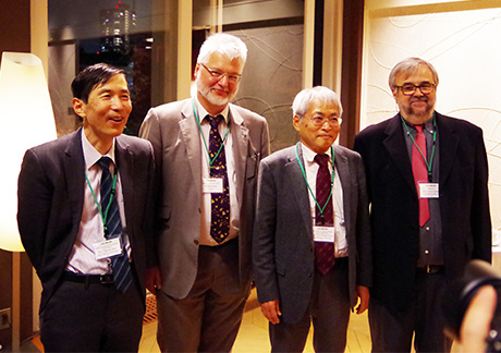 Those who established the foundation of this agreement: (From left) Tokyo Tech Professor Takehiko Mori, Deputy Director Keller, Tokyo Tech Professor Emeritus Toshiaki Enoki, and Professor Emeritus Cailleau