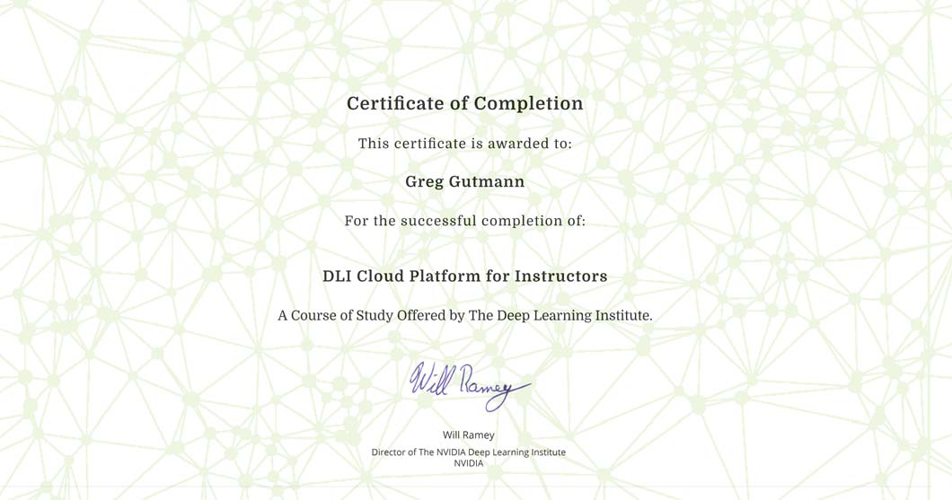 Greg Gutmann助教がNVIDIA Deep Learning Institute Cloud Platform for Instructorsの資格を取得