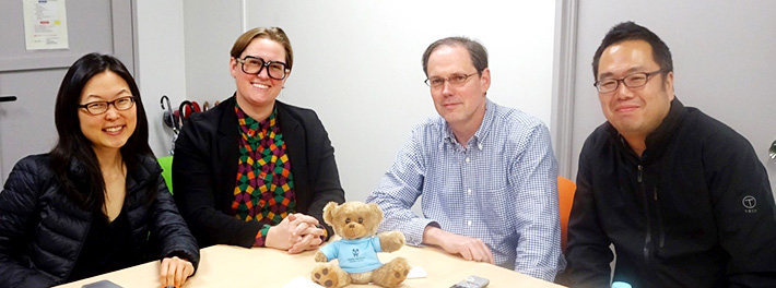 (from left) Lyo, Seeley, Cross, and Assoc. Prof. Hideki Mori at MOOC evaluation meeting in March 2018