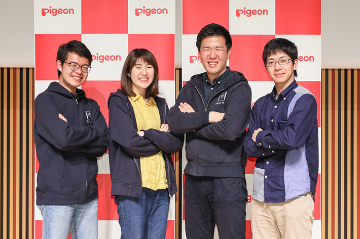 (from left): Kazuya Izawa, Satomi Ono, Hajime Fuijta, and Yuki Onishi ? four of five Tokyo Tech students present during announcement of winners