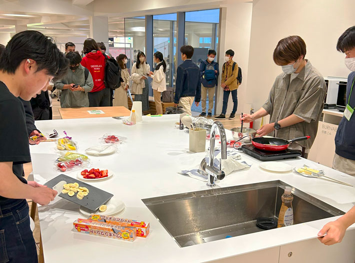 Students making crepes at Taki’s kitchen