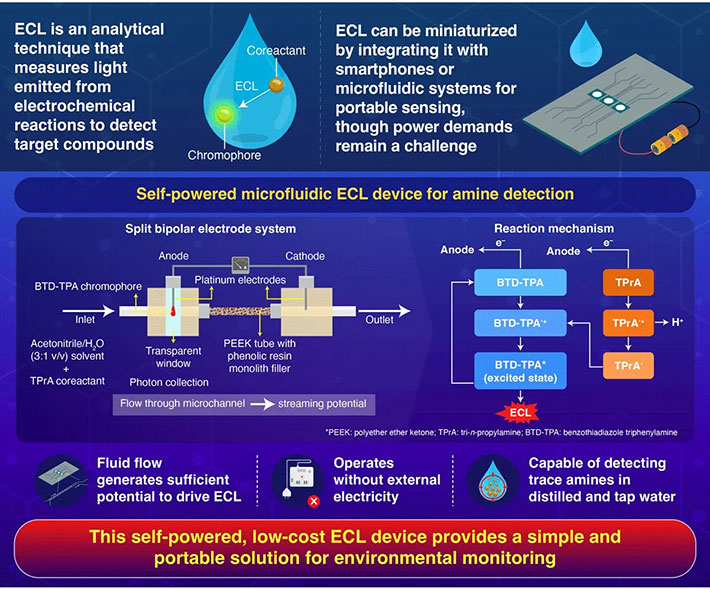 An Electrochemiluminescence Device Powered by Streaming Potential for the Detection of Amines in Flowing Solution