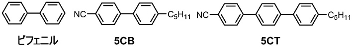 図1. ビフェニル、5CB、5CT