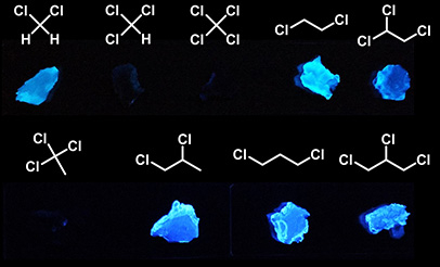 トリハロメタン（-CCl3; クロロホルムCHCl3）を選択的に蛍光消光する