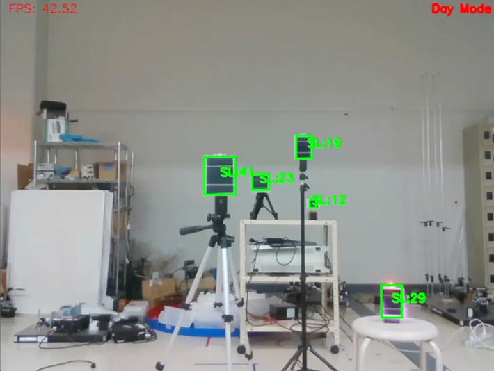 図1. 受電側の構成。複数の受電パネル(緑枠)を認識して、光ビームによる給電を順次行う。