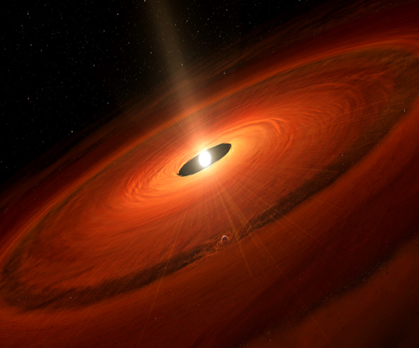 Artist's impression of the dust disk and a forming planet around TW Hydrae.