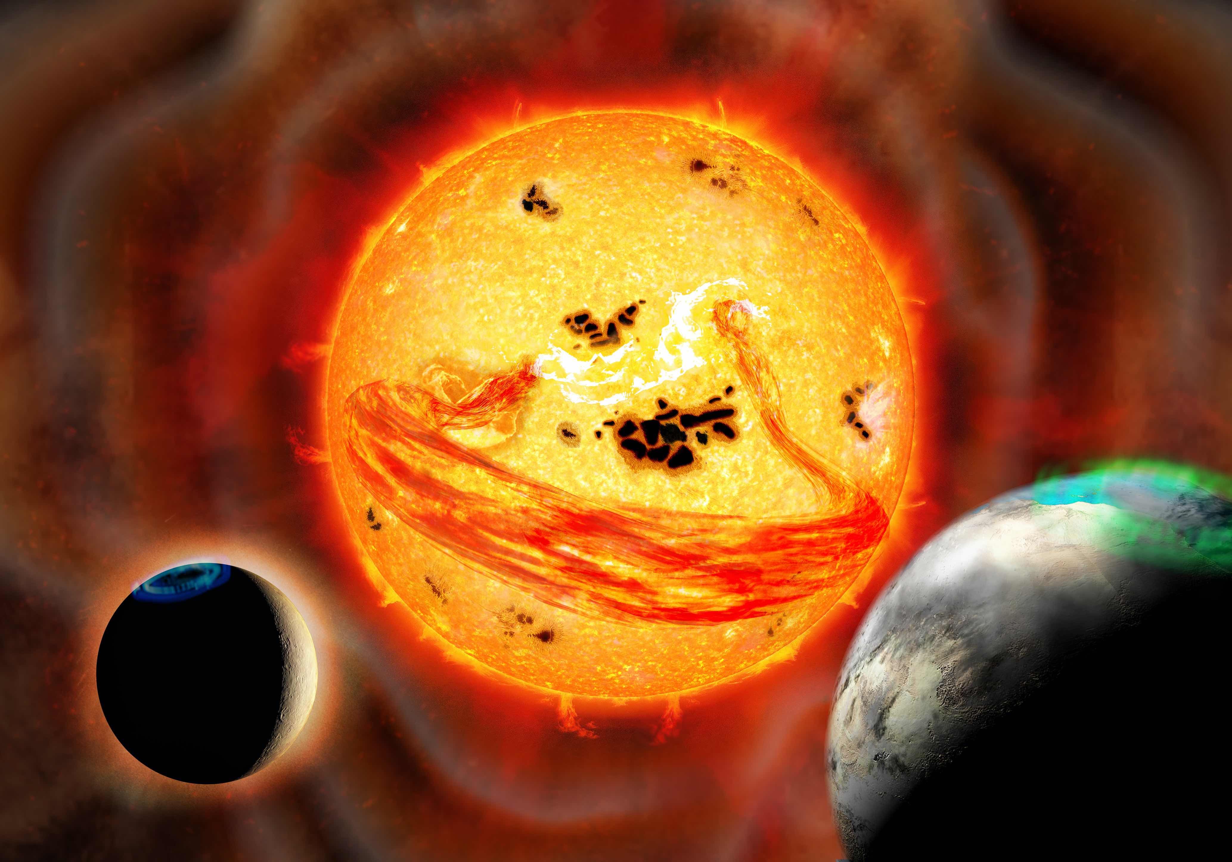 太陽型星のスーパーフレアから噴出する巨大フィラメントを初検出 