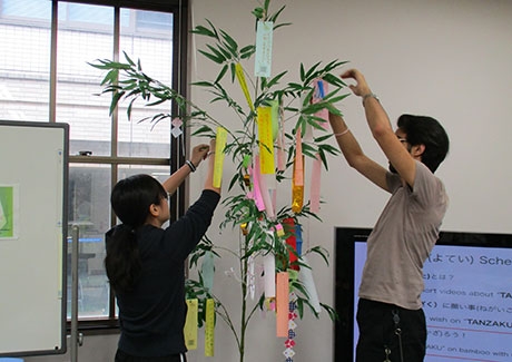 Hanging wishes on bamboo leaves