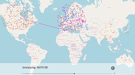 ブロックチェーンネットワークの可視化, © OpenStreetMap contributors