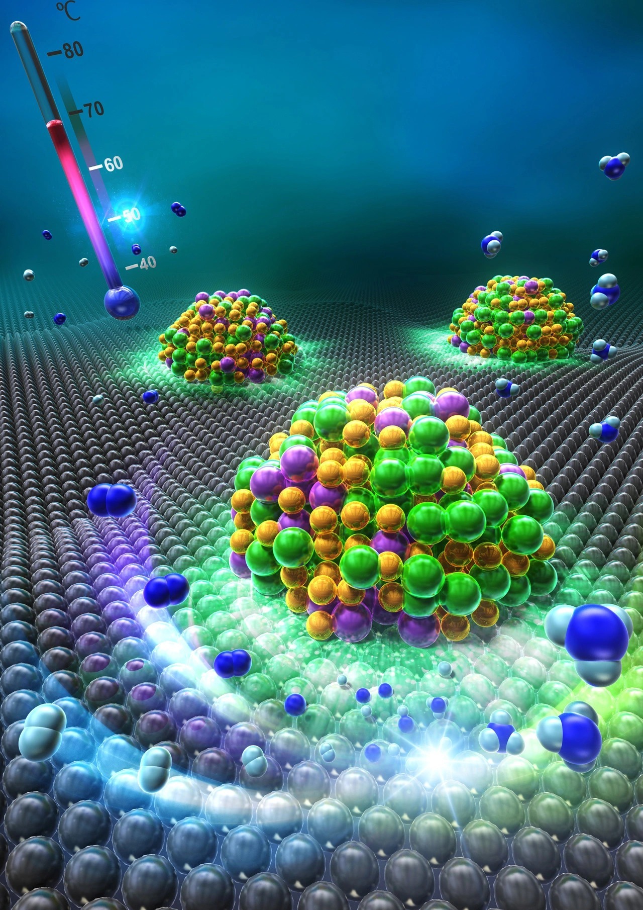 Ammonia Synthesis over iron surface with aluminum hydride. Strong electron donation from aluminum hydride to iron surface facilitates decomposition nitrogen molecules, followed by ammonia synthesis, even at 50°C