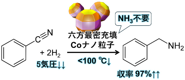 図6 六方最密充填Coナノ粒子によるニトリルからのアミンの合成 