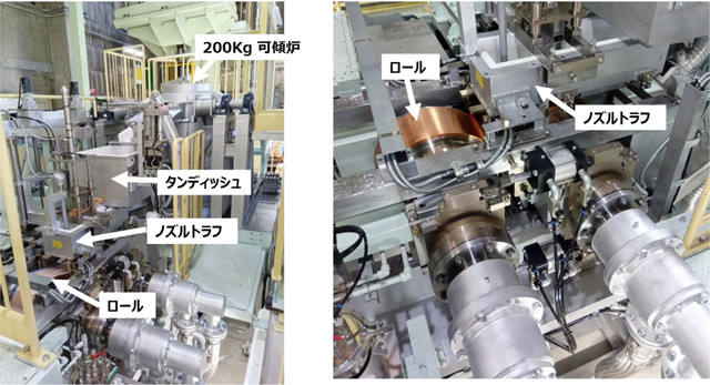 縦型高速双ロール鋳造実験機の写真