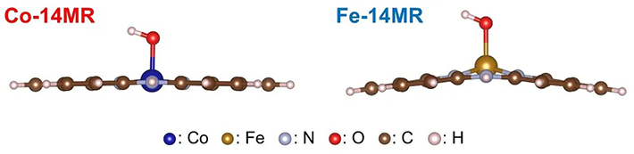 図3. 横から見たCo-14MR構造とFe-14MR構造の比較。></p>
                <p class=