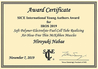the SICE International Young Authors Award Certificate