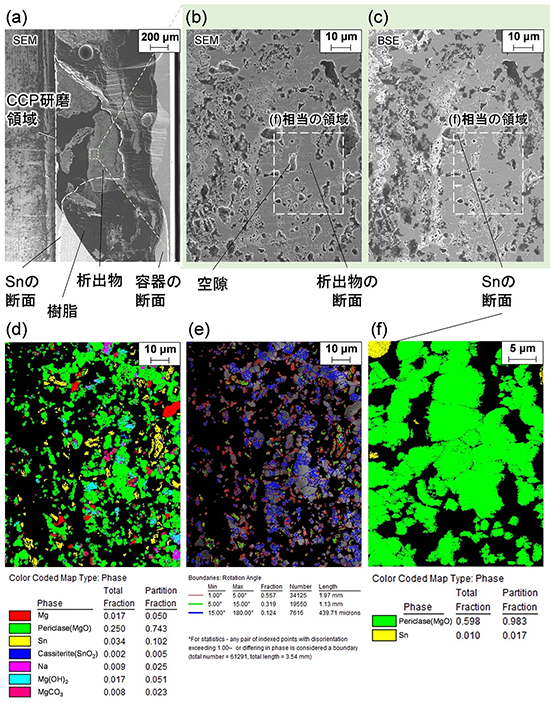 図2. 電界放出形走査電子顕微鏡/電子線後方散乱回折法(FE-SEM/EBSD)の分析結果