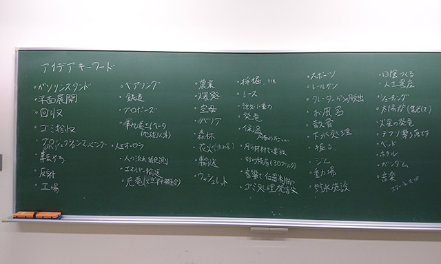 初回授業のアイデア出しで黒板に書き出したアイデア53個