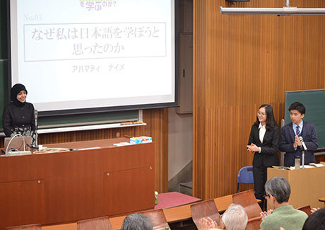 Student delivering speech