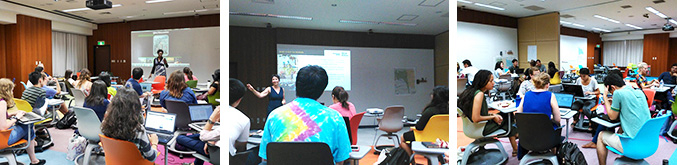 (left) Lecture with Prof. Amekudzi-Kennedy, (center) Lecture with Prof. Jennifer Hirsch, (right) Group work session