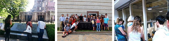 (Left) At the Atomic Bomb Dome in Hiroshima, (Center) Dr. Newstetter (Georgia Tech) joined fieldwork in Ogaki City, (Right) Fieldwork at Setagaya City recycling center