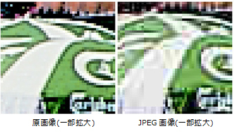 （左）原画像(一部拡大)   （右）JPEG画像(一部拡大)